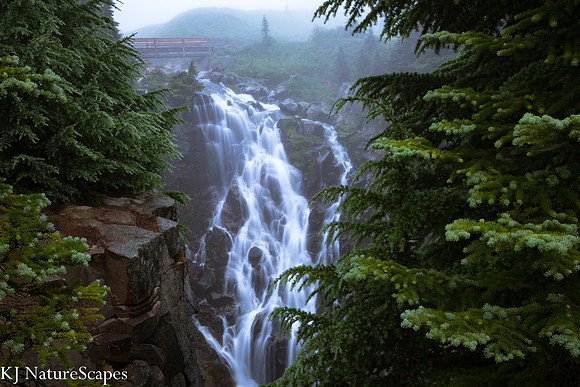 A foggy morning at Myrtle Falls, Mt Rainier