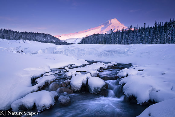 Alpenglow on Mt Hood at WhiteRiver - Landscape