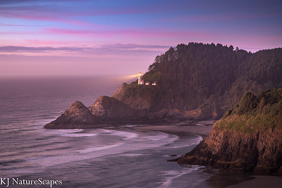 The sky turns purple at the Heceta Head Lighthouse